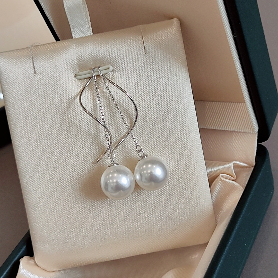 925银耳饰 S925银12mm冷白S型简约设计修饰脸型流苏法式百搭耳环