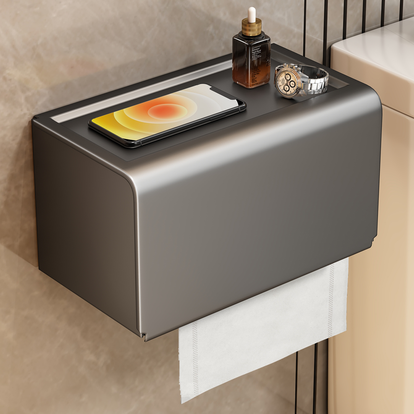 优勤太空铝擦手纸盒挂壁式厕所防水抽卷纸巾架免打孔卫生间厕纸盒