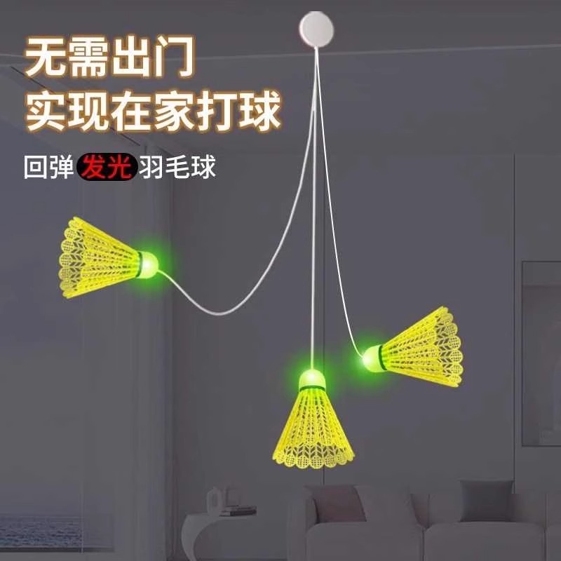室内悬挂式羽毛球训练器单人打带线自动回弹练习器发光防风球套装