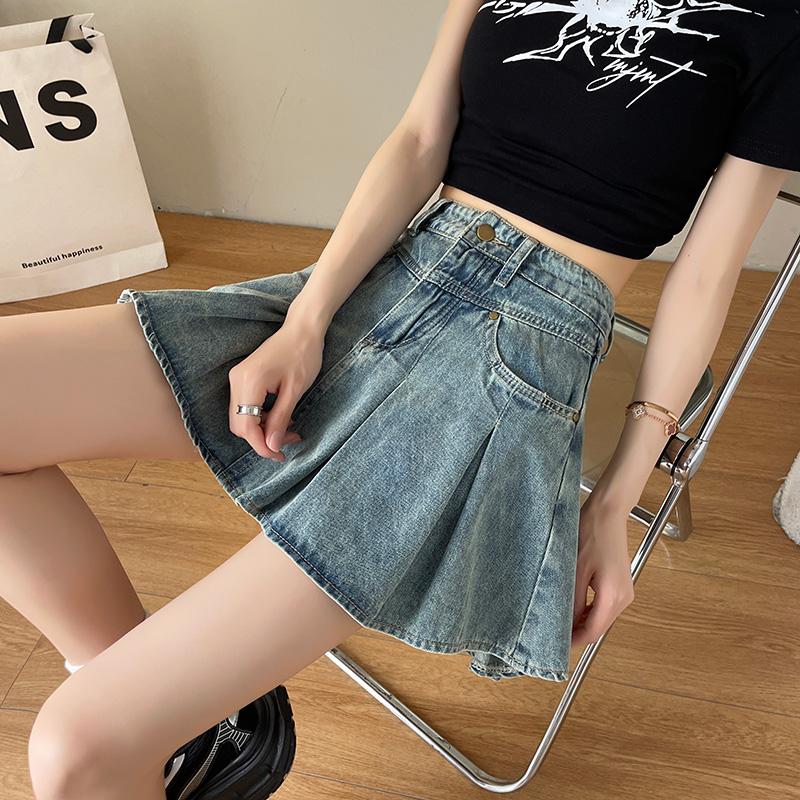 高腰显瘦牛仔短裙女夏季新款时尚防走光A字宽松阔腿辣妹设计感裙