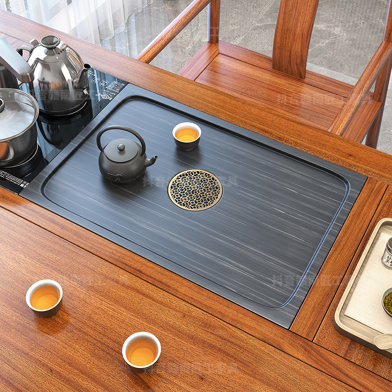 定制茶桌石板面嵌入式茶盘天然石材石头面板茶台配件大全下水板37