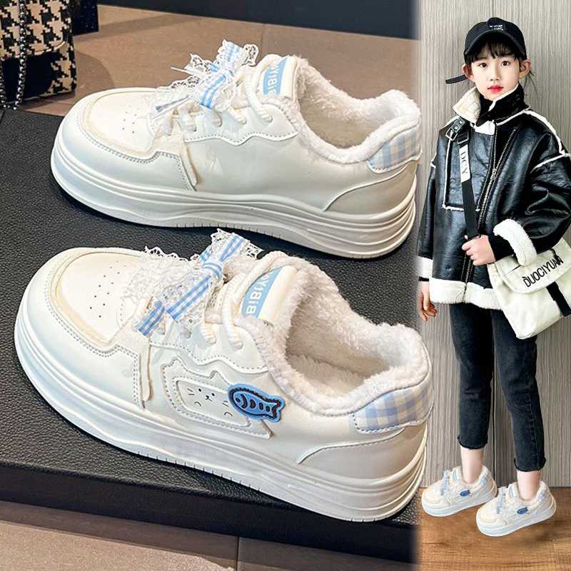 ABC女童小白鞋2025秋冬新款女孩板鞋中大童运动鞋加绒二棉鞋板鞋