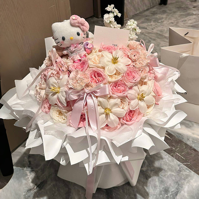 永生花多巴胺hello送闺蜜女朋友香皂花生日表白礼物kitty玫瑰花束