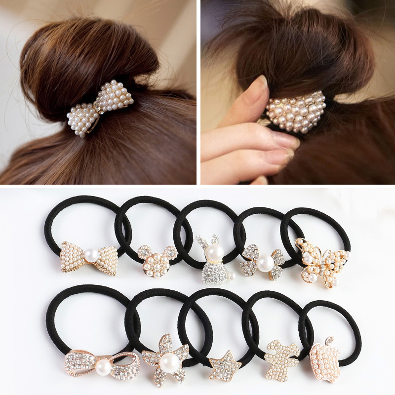 韩国发饰蝴蝶结韩版头饰合金镶珍珠发圈
