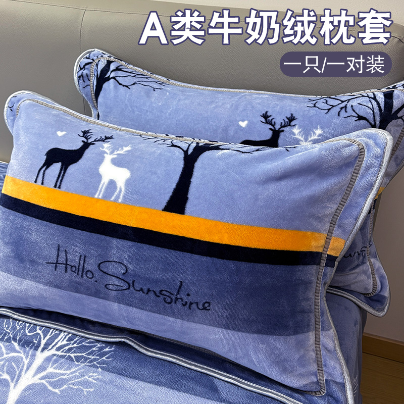 简约加绒牛奶绒枕套一对装家用学生冬天珊瑚绒枕头套48cmx74cm2只