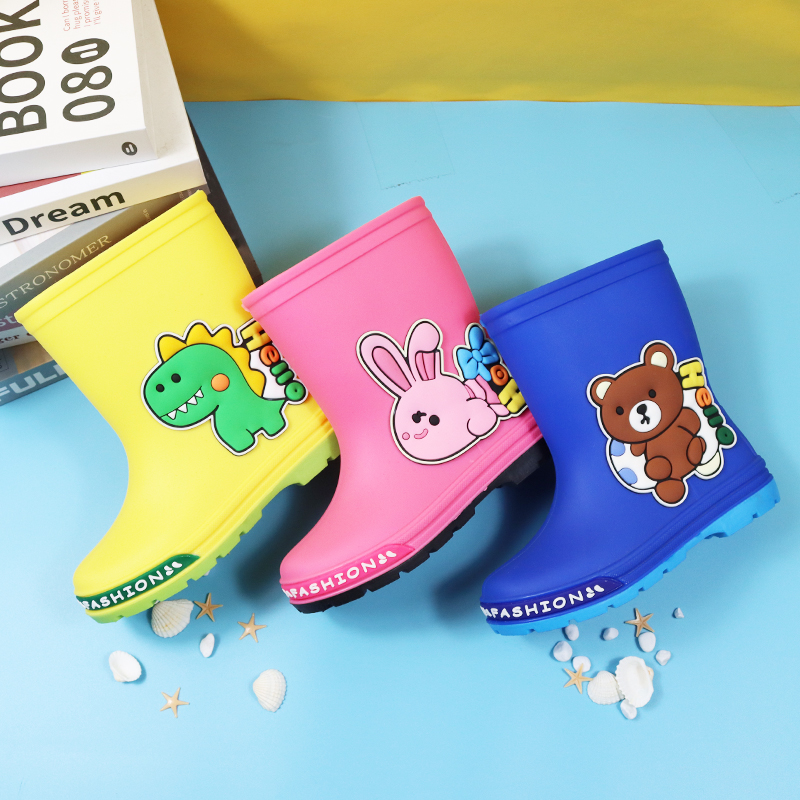 儿童雨鞋可爱卡通保暖雨靴恐龙宝宝水靴耐磨男童女童加棉防水鞋套
