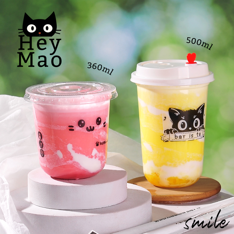 90口径U型塑料冷饮杯水果饮料布丁圣代冰淇淋杯子带盖吸管外卖杯