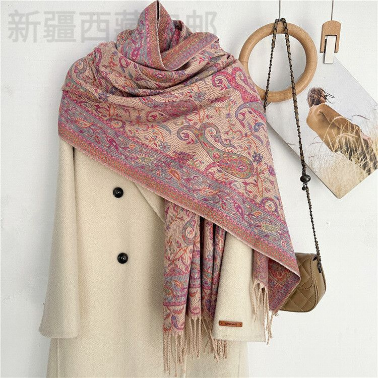新疆包邮民族风腰果花仿羊绒围巾空调披肩百搭加厚围巾女士大长巾