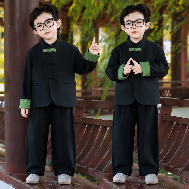 儿童秋套装男童宝宝新中式衣服古风西装汉服幼儿园主持表演西服装