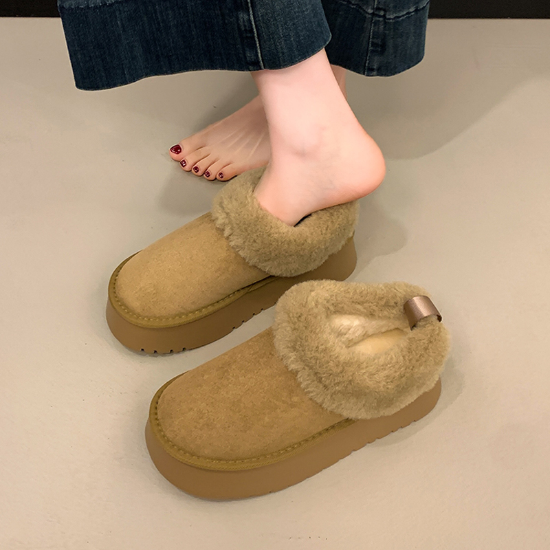 女款毛毛雪地靴冬季2025新款厚底防滑加绒保暖懒人一脚蹬大棉鞋子