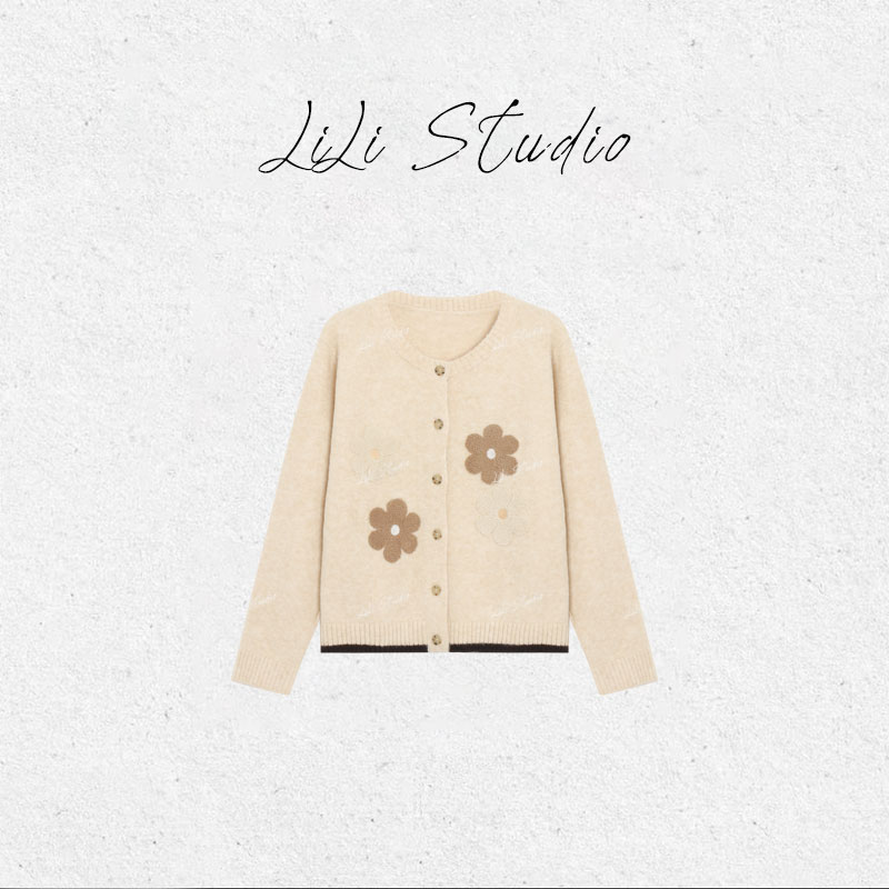 PCNY丨不理理「双色太阳花」澳洲进口美利奴绵羊毛洋气法式针织开衫