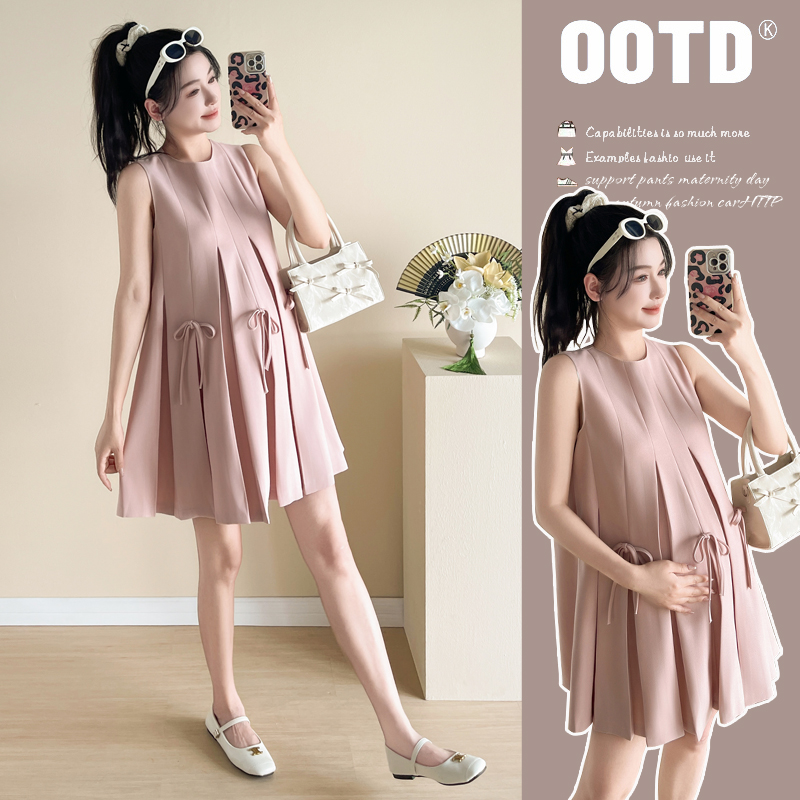 法式孕妇连衣裙小个子宽松显瘦2025新款蝴蝶结设计时尚潮妈连衣裙