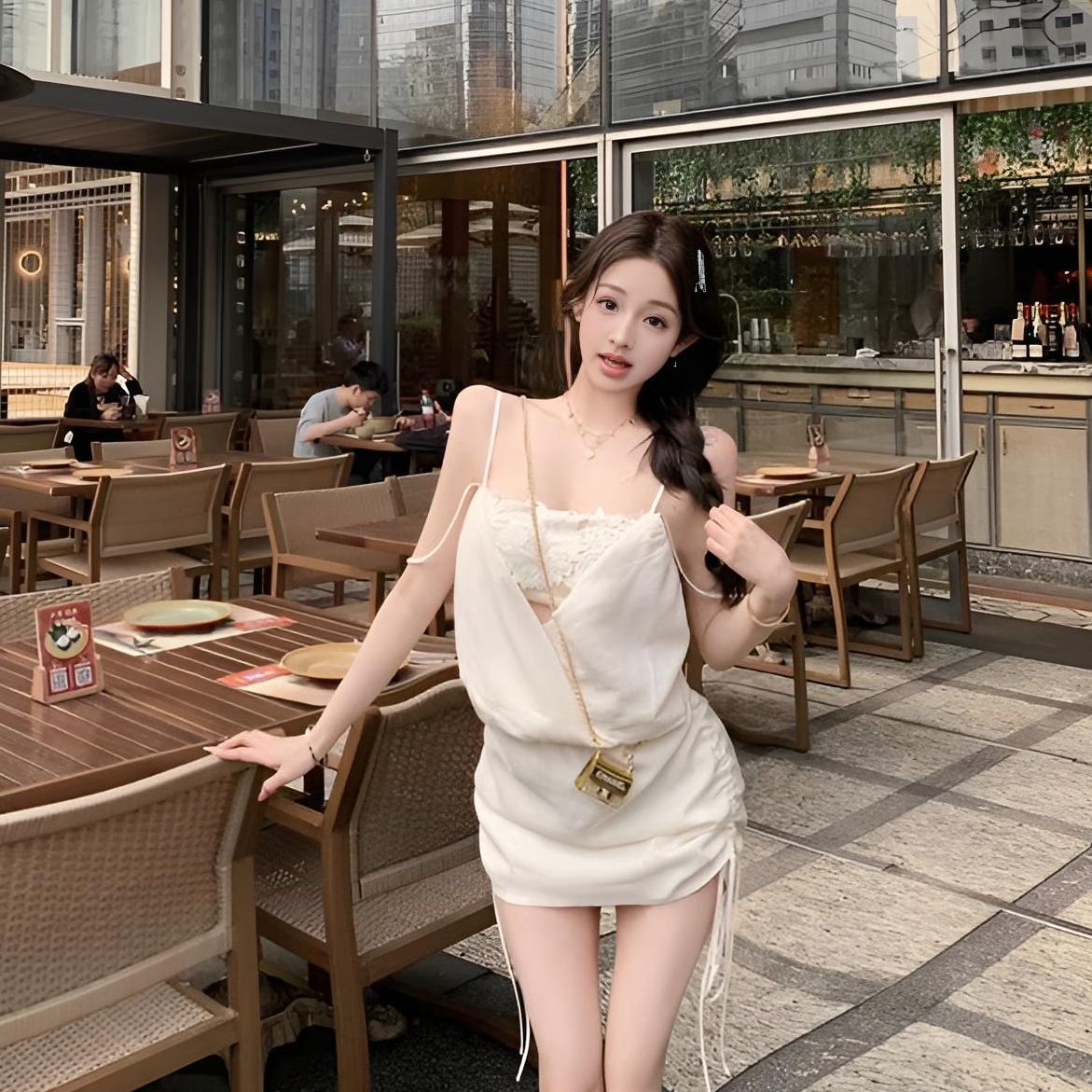 甜辣性感短裙子女夏季韩系穿搭纯欲收腰显瘦设计感小众吊带连衣裙