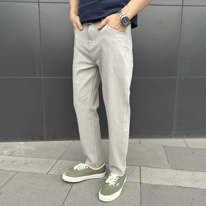 夏季浅灰色牛仔裤男士九分薄款360度弹性微宽松小直筒9分裤不掉色