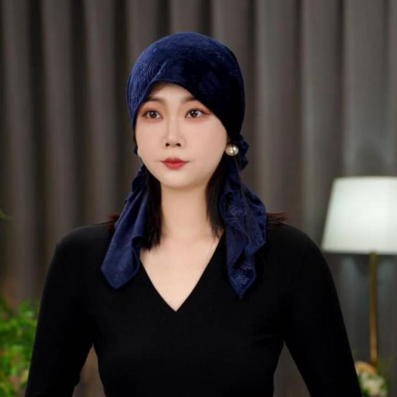 堆堆帽2025秋冬季新款保暖洋气飘带帽子女百搭骑车帽遮白发包头帽