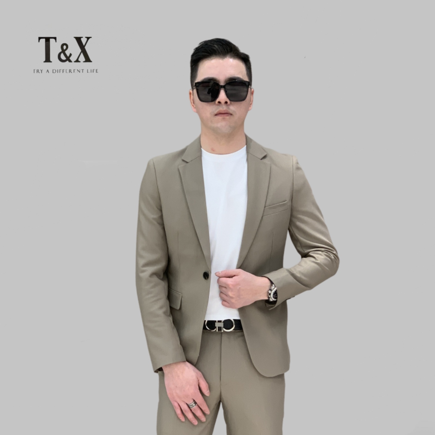 T&X/梯形2023秋季新款男士休闲修身商务气质西装百搭外套（0009）