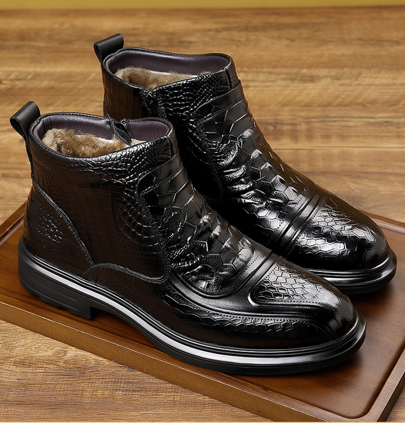 男士冬季头层纯牛皮皮鞋里面皮毛一体12669羊毛加厚保暖商务皮鞋