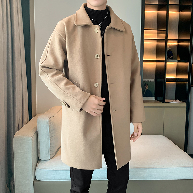 2025新款爆款入冬纯色中长款毛呢大衣高级感街拍潮流店主风男外套