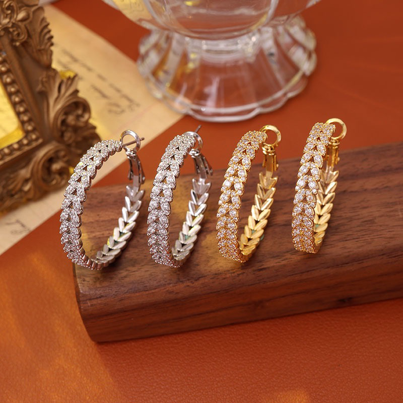 铜合金耳饰 精品/925银针锆石麦穗耳圈时尚百搭轻奢高级感耳饰女