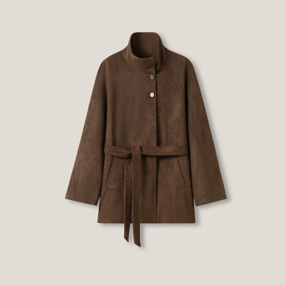 【一只璐甄选】H043高领中长款腰带百搭长袖外套SS26384