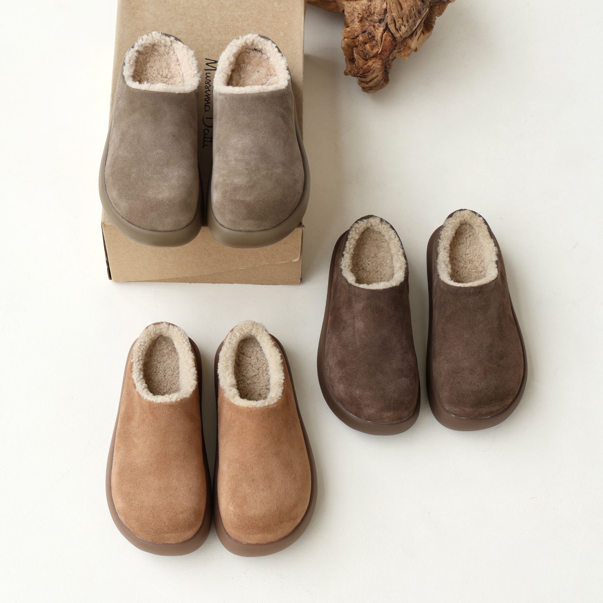 软萌小土豆厚底勃肯雪地靴羊皮毛一体加厚保暖拖鞋