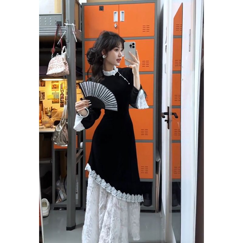 2025新中式裙子仙女国风时尚旗袍高级秋冬气质新款修身连衣裙女装
