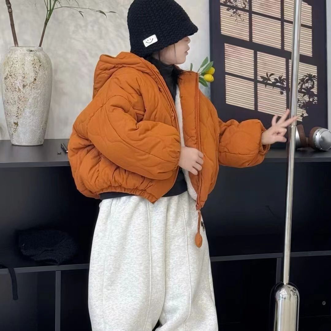 男女童南瓜色棉服外套冬季2025新款儿童加厚保暖连帽棉袄