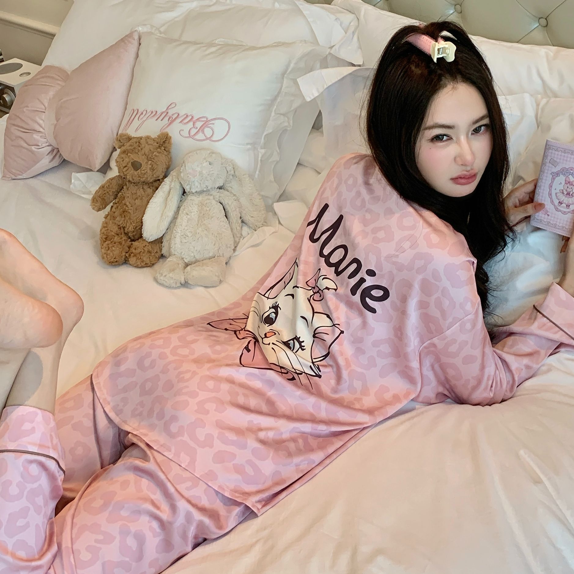 2025新款睡衣女春秋季玛丽猫联名长袖长裤豹纹女士家居服套装