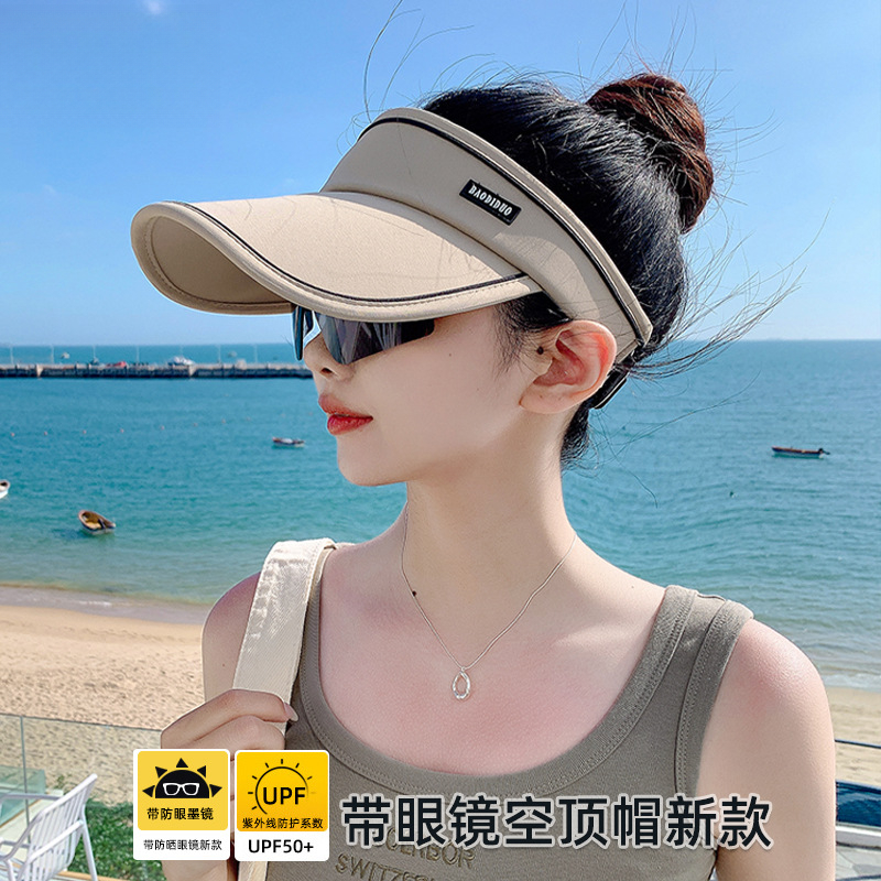 百搭夏季防紫外线遮阳帽带墨镜帽子女户外出游鸭舌空顶棒球帽