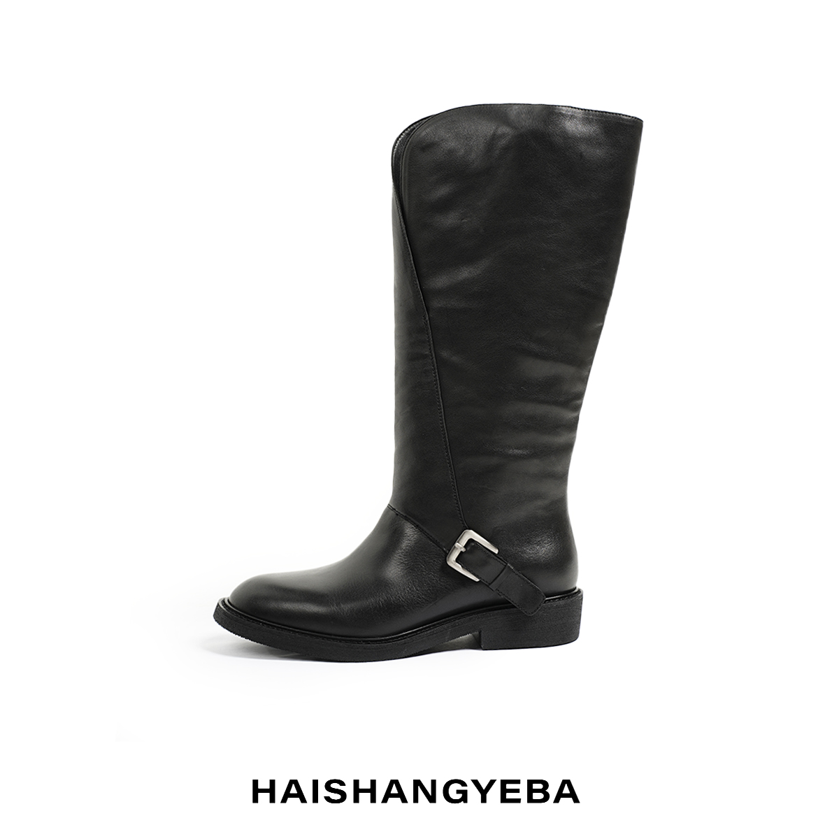 【海上叶爸】新款2025秋冬百搭牛皮极简时尚高筒靴