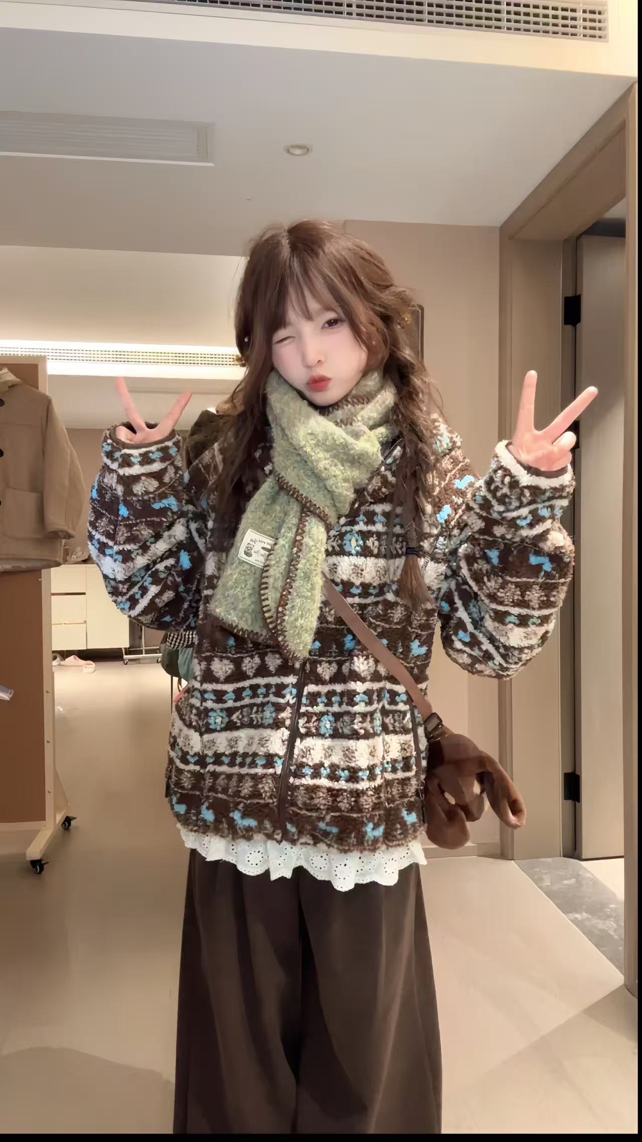 【蓬绒假日】秋冬摇粒绒费尔岛情侣复古氛围宽松休闲连帽外套C2994