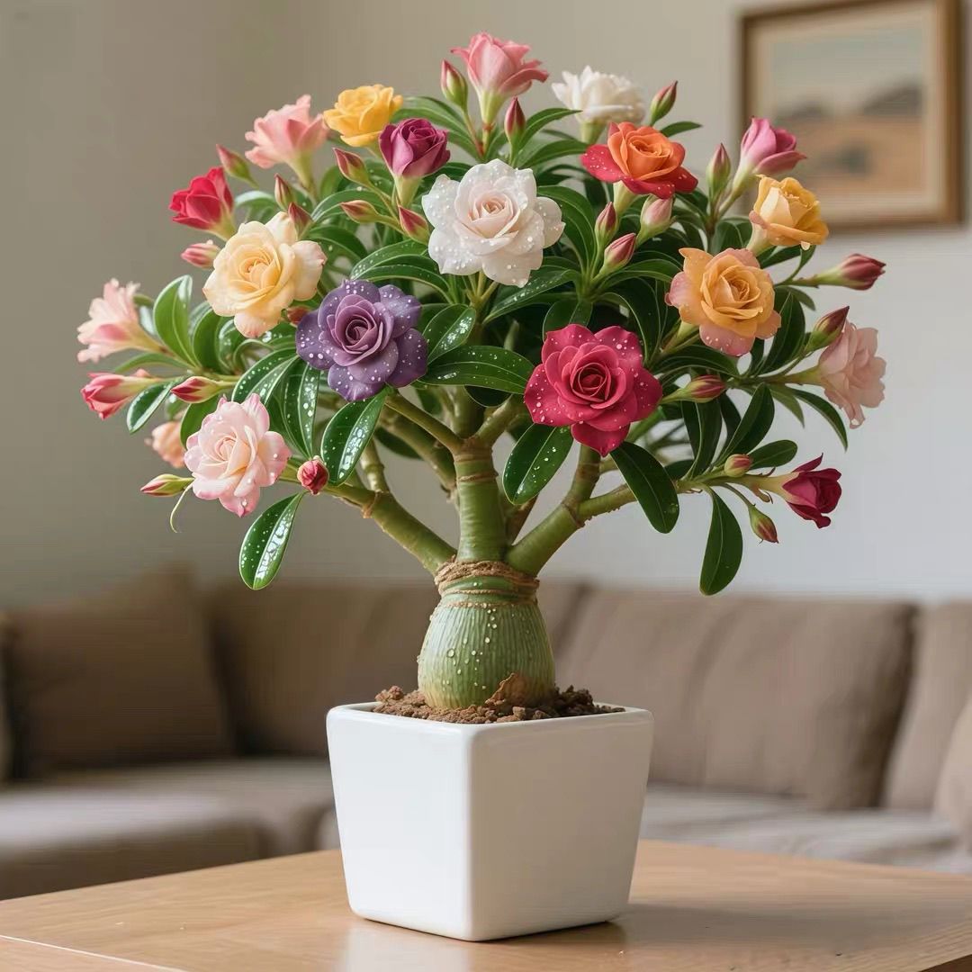 四季开花嫁接沙漠玫瑰盆栽重瓣大花室内外好养易活花卉绿植