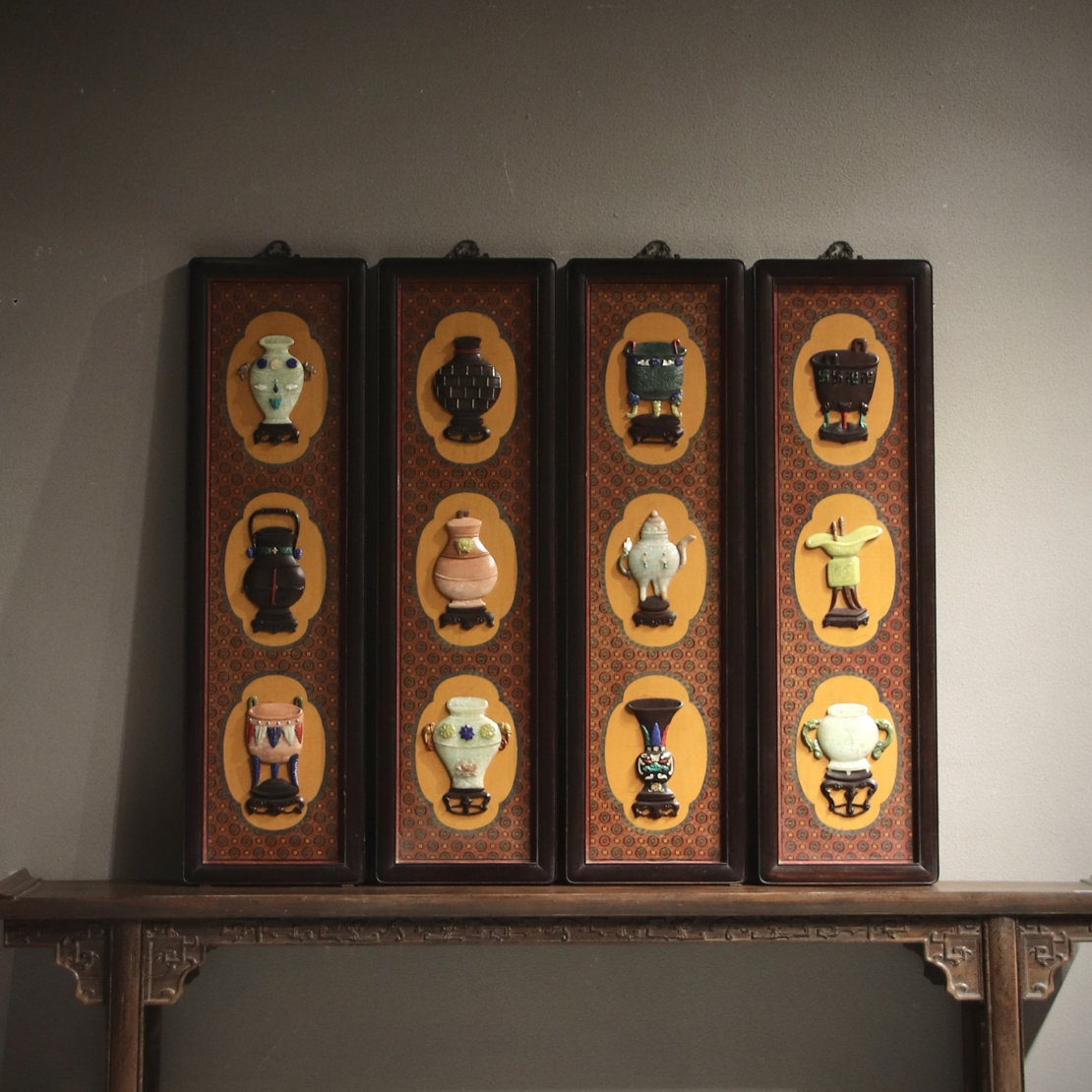 螺钿漆器4片挂屏