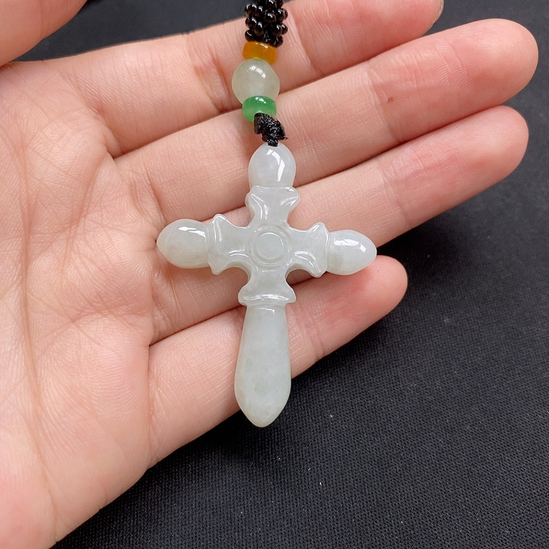 天然A货翡翠十字架吊坠 男女款