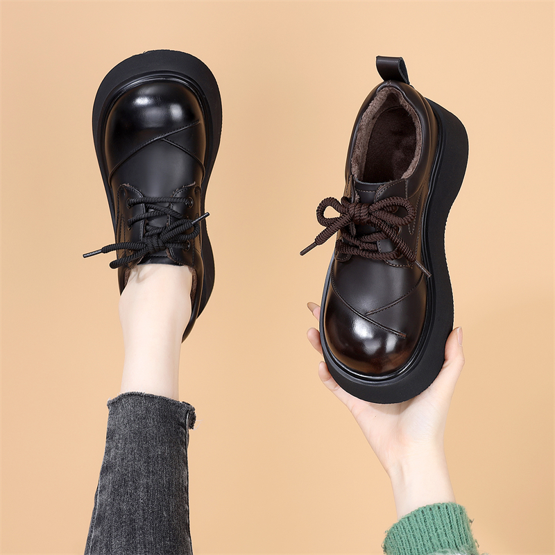 欧货爆款厚底单鞋女2025秋冬新款系带小皮鞋英伦JK配裙显瘦乐福鞋