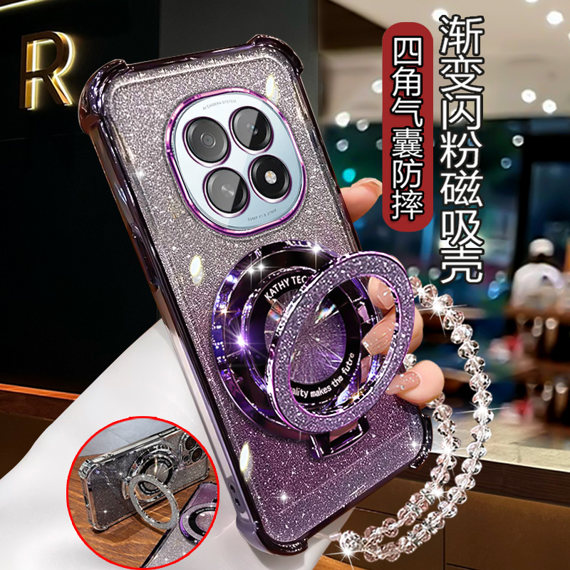 适用oppoA5手机壳女款高级奢华四角防摔PKQ110镜头全包带闪粉支架