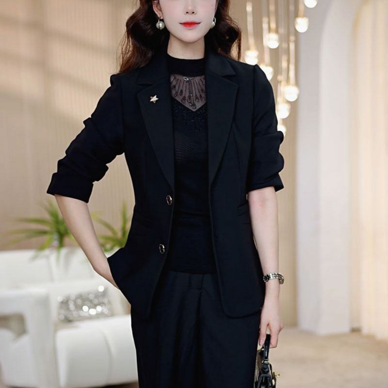 【莫瑞定制】黑色小西装外套女2025年秋装气质修身百搭职业西服上衣