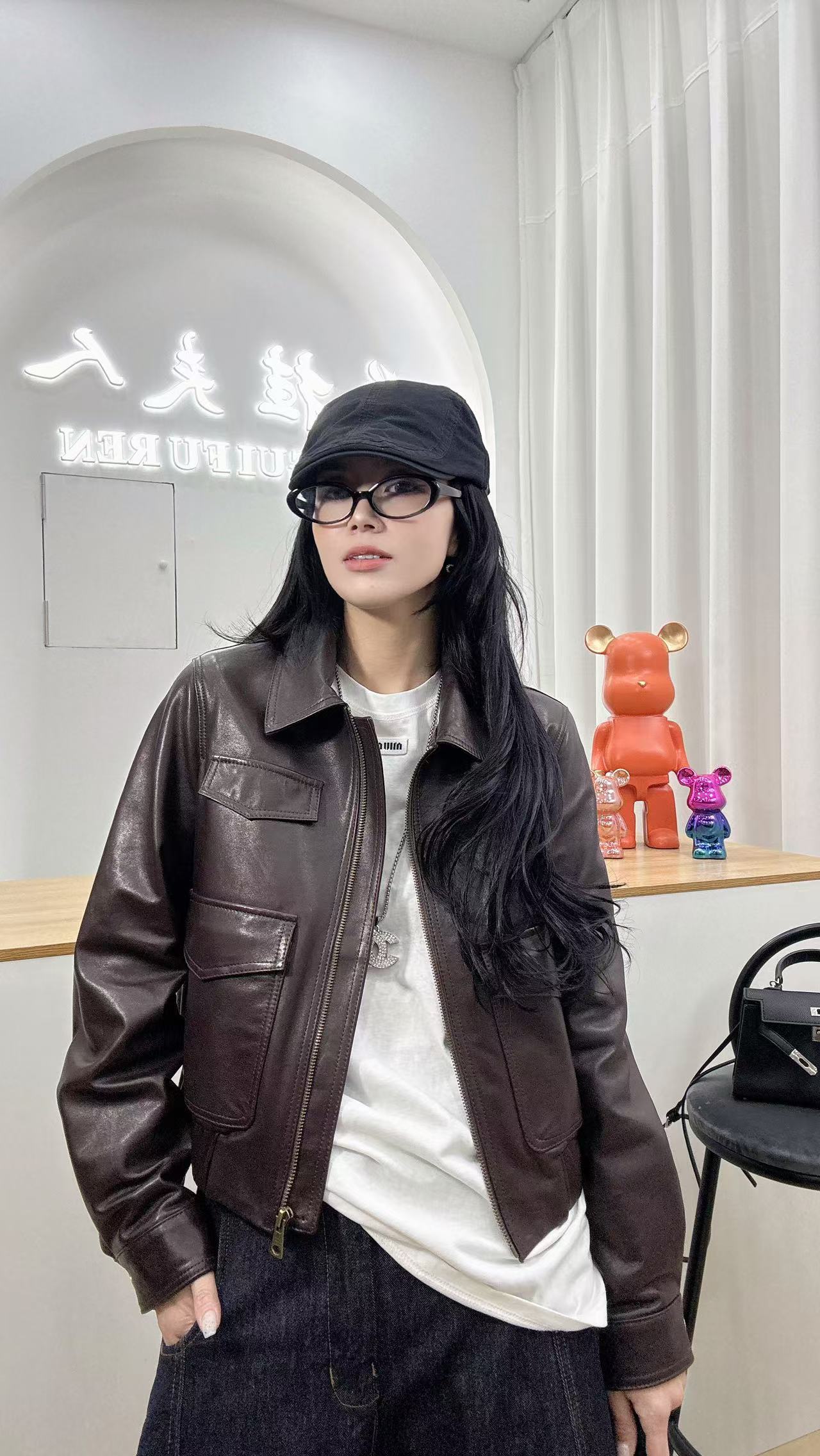 皮夹克翻领时尚洋气休闲女士潮流冬季外套女款轻奢洋气外套女