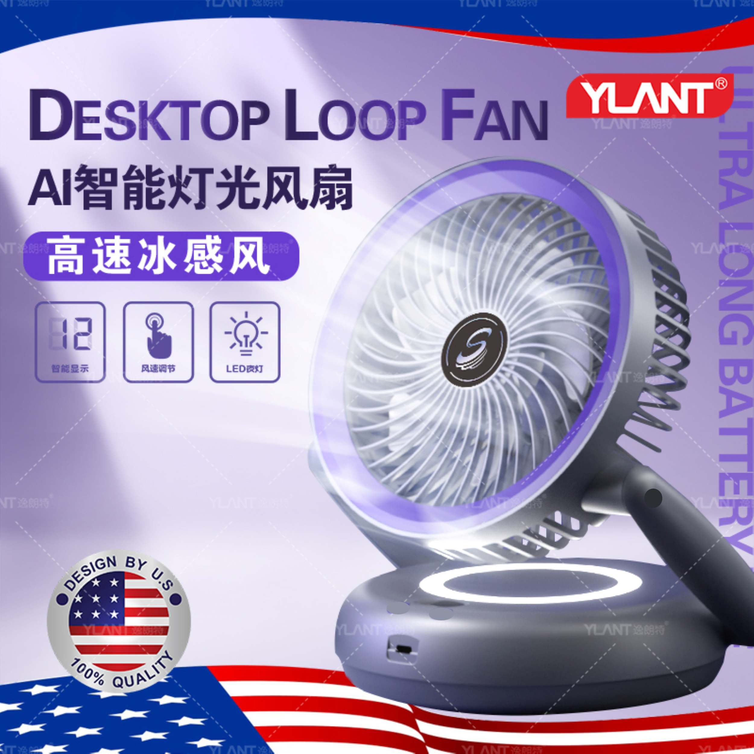 【变形金刚】灯光挂壁折叠循环扇数显厨房厕所宿舍办公大风力5档