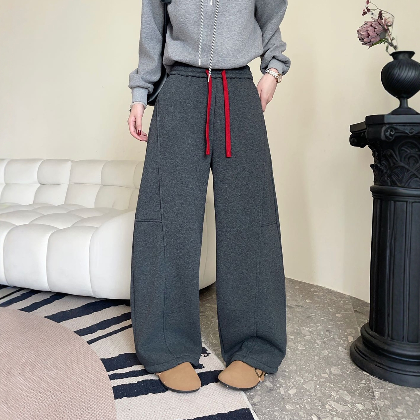 加绒加厚运动卫裤女冬季新款保暖高腰宽松显瘦直筒阔腿束脚休闲裤