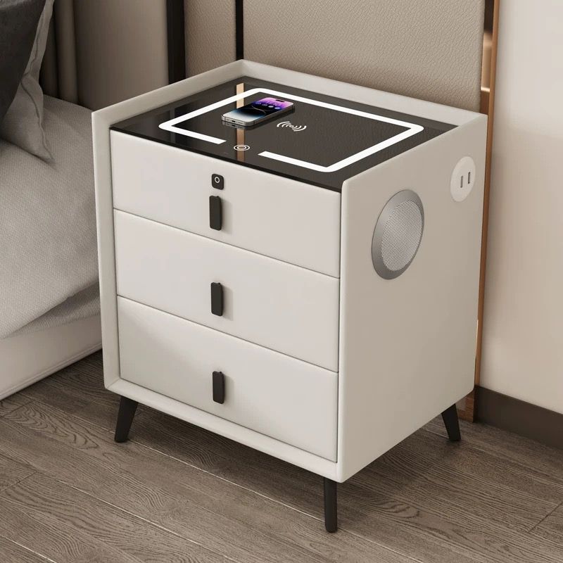 智能床头柜卧室家用三抽简约现代带指纹锁多功能无线充床边柜