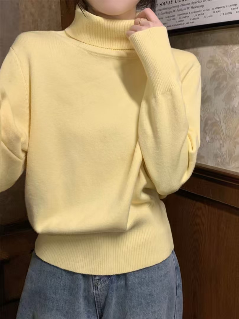 加厚高领保暖套头软糯针织打底衫毛衣女秋冬简约风堆堆领内搭外穿