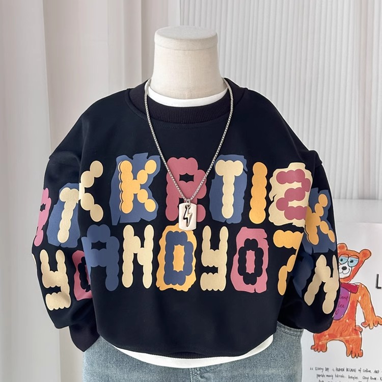 男童加绒卫衣秋冬款2025新款痞帅儿童圆领套头衫潮酷男孩春秋上衣