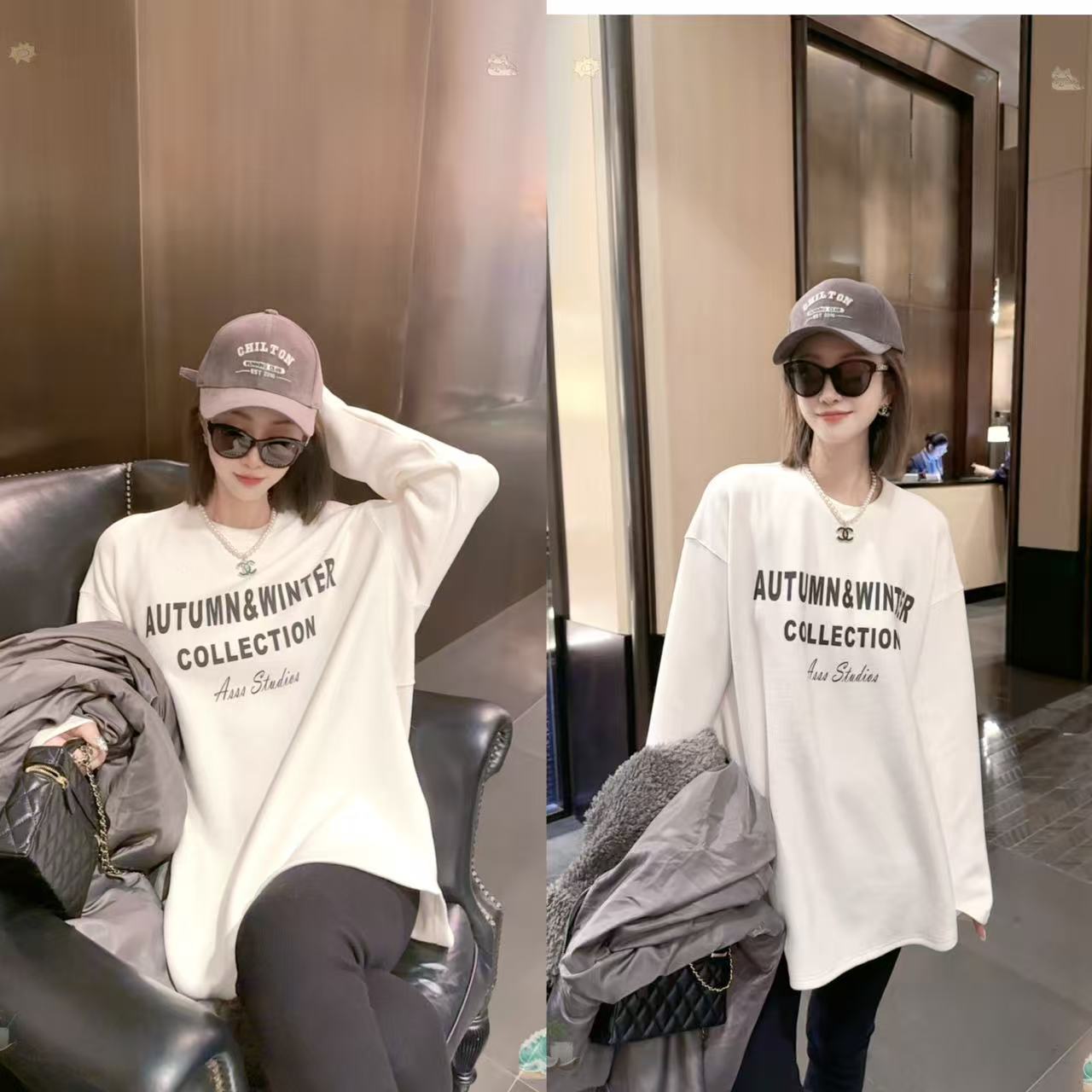 熙薇【​潮系基底】2025秋冬新款双面绒加厚大版卫衣Ｔ上衣H6032