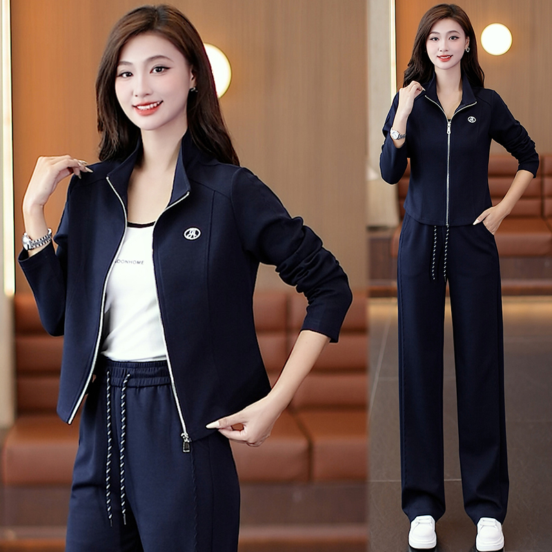 休闲运动服套装女2025春秋新款显瘦长袖立领卫衣阔腿裤时尚两件套