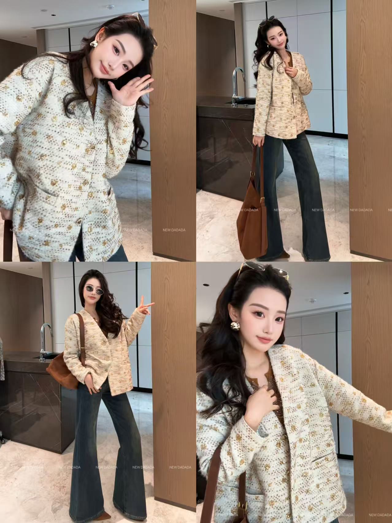 利达 NEW DADADA 小香风碎花时尚休闲修身气质外套大衣CGZ2412