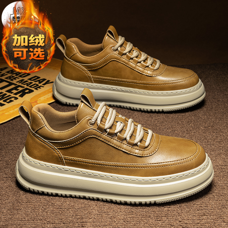 秋冬新款隐形内增高男鞋10cm厚底英伦休闲皮鞋男真皮复古工装板鞋