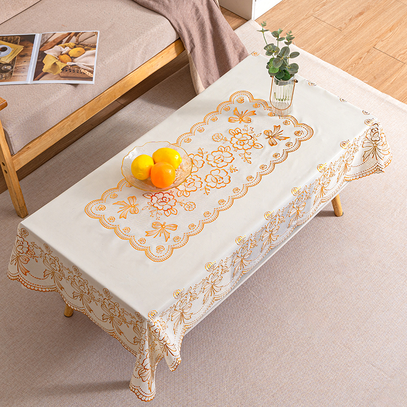 （90*140CM）欧式烫金茶几布PVC防水防烫客厅家用桌垫隔热防滑免洗
