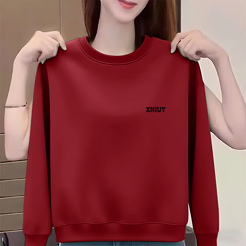 圆领加绒秋冬卫衣新款洋气女士宽松加厚时尚长袖百搭休闲气质上衣