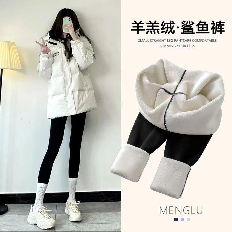羊羔绒鲨鱼裤新款加绒加厚保暖裤秋冬季高腰外穿鲨鱼裤